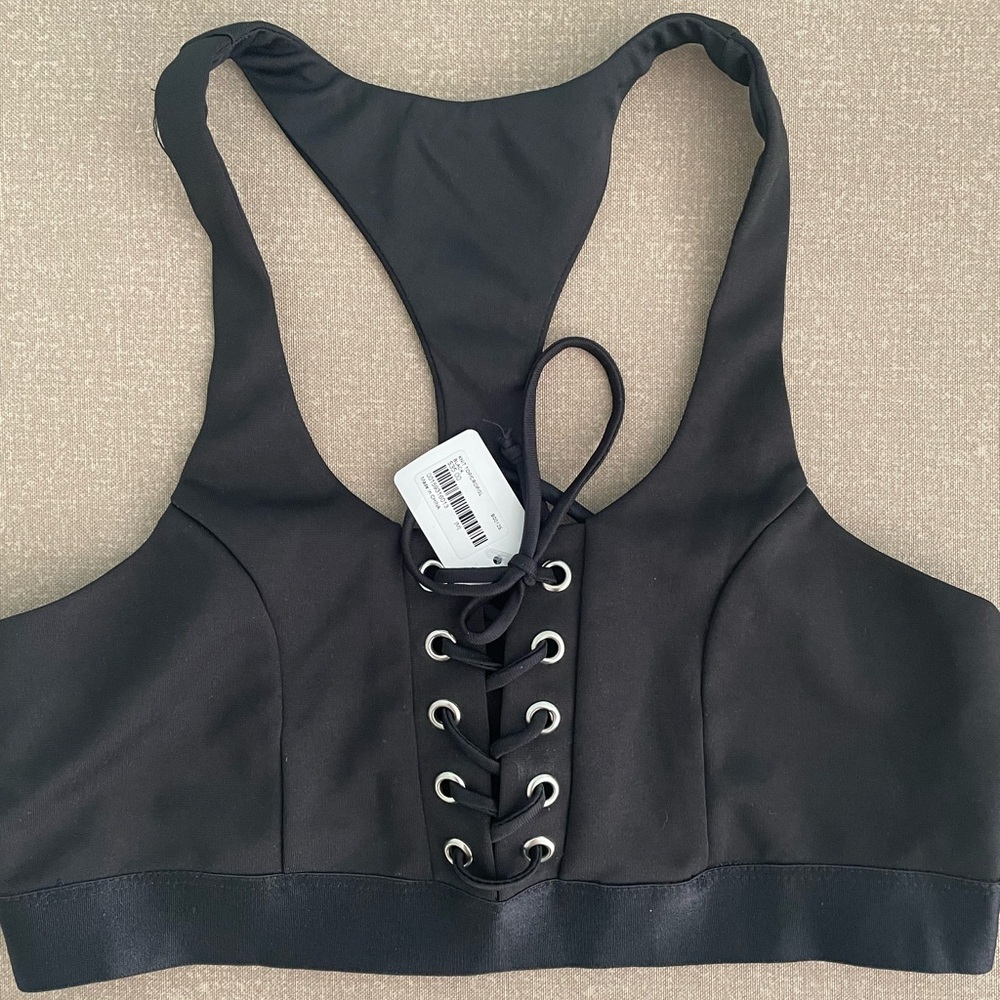 Black Lace-Up Sports Bra, NWT